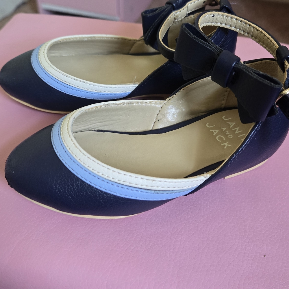 Janie and Jack Dark Blue and Sky Blue Flats with Bow